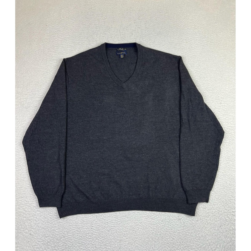 Club Room Estate Merino Wool Sweater‎ Mens 2XL Charcoal Gray V-Neck Pullover